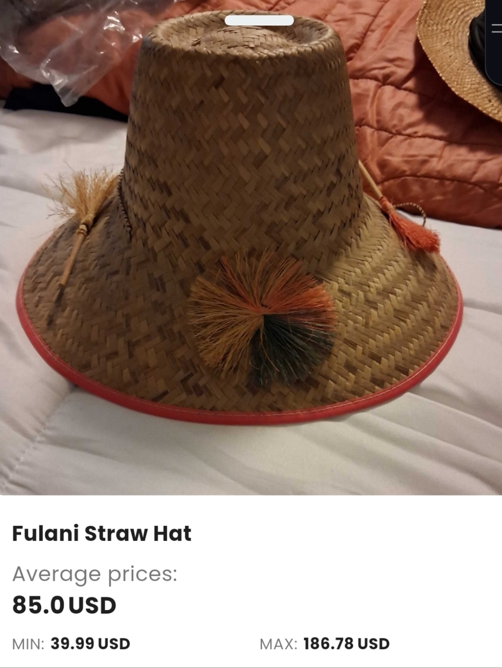 Straw Pom Pom Festival Hat in Natural with Coral Trim